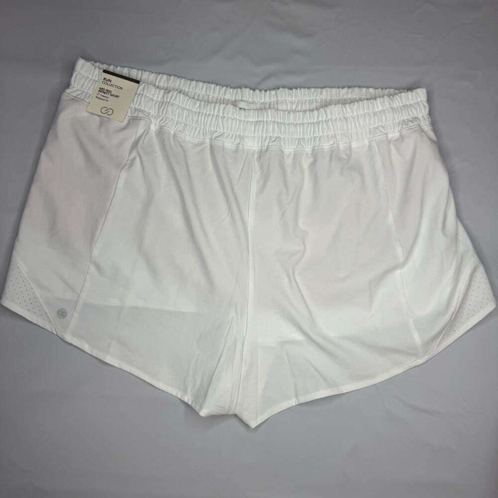 CALIA Mid Rise Infinity Run Shorts Women’s L White 3” NWT WAX12336W Zip